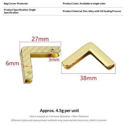 Light Gold Right Angle Bag Corner Protector Handbag Zinc Alloy Edge