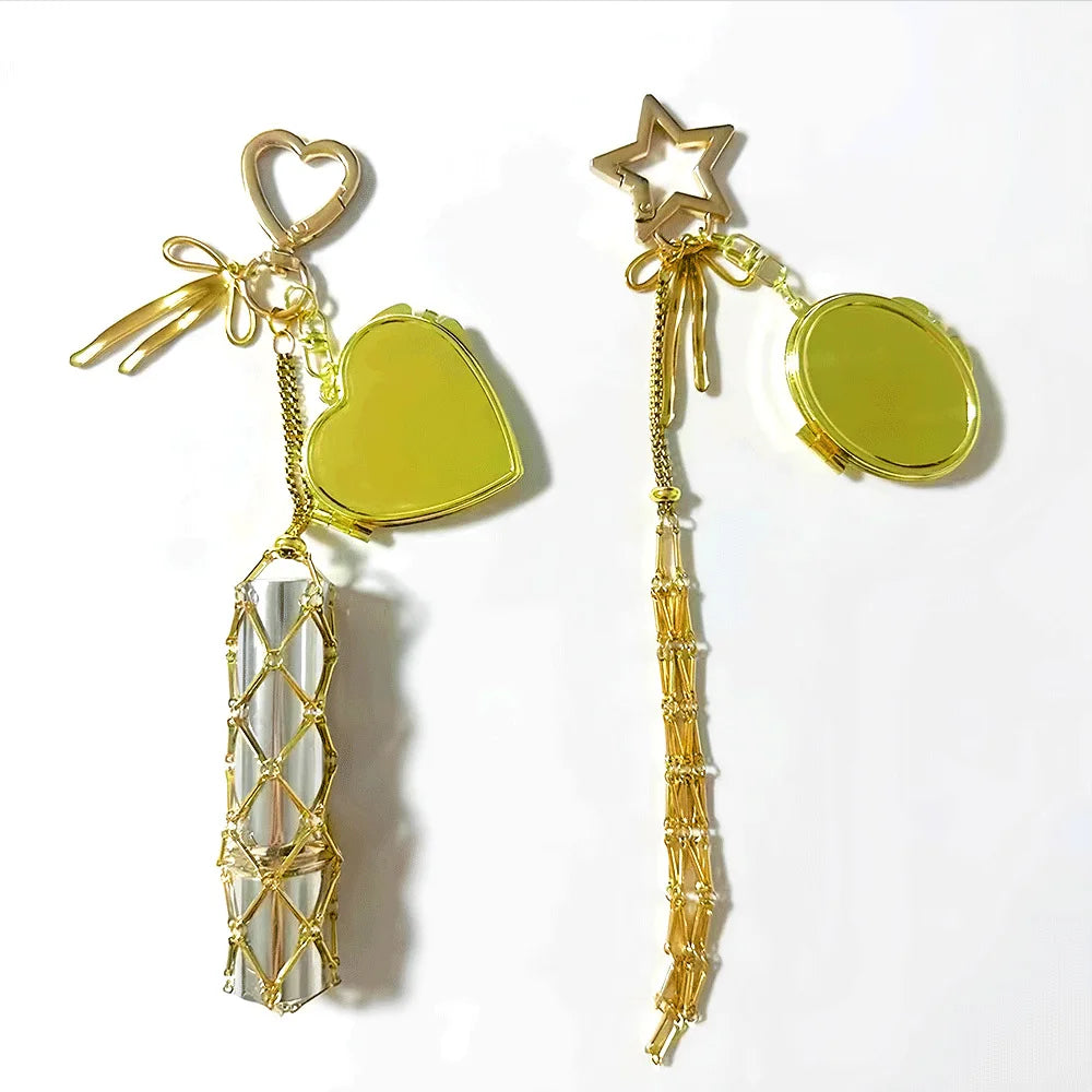 Fashion Heart-Shaped Waterproof Lipstick Net Pocket Pendant Golden Key