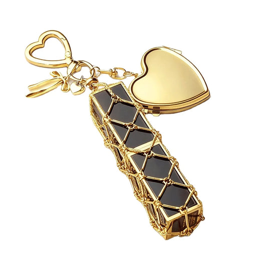 Fashion Heart-Shaped Waterproof Lipstick Net Pocket Pendant Golden Key