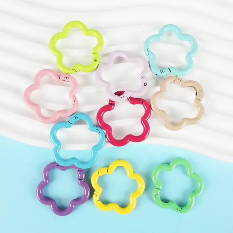 Colorful Floral Alloy Carabiner Keychain Spring Ring Accessories For