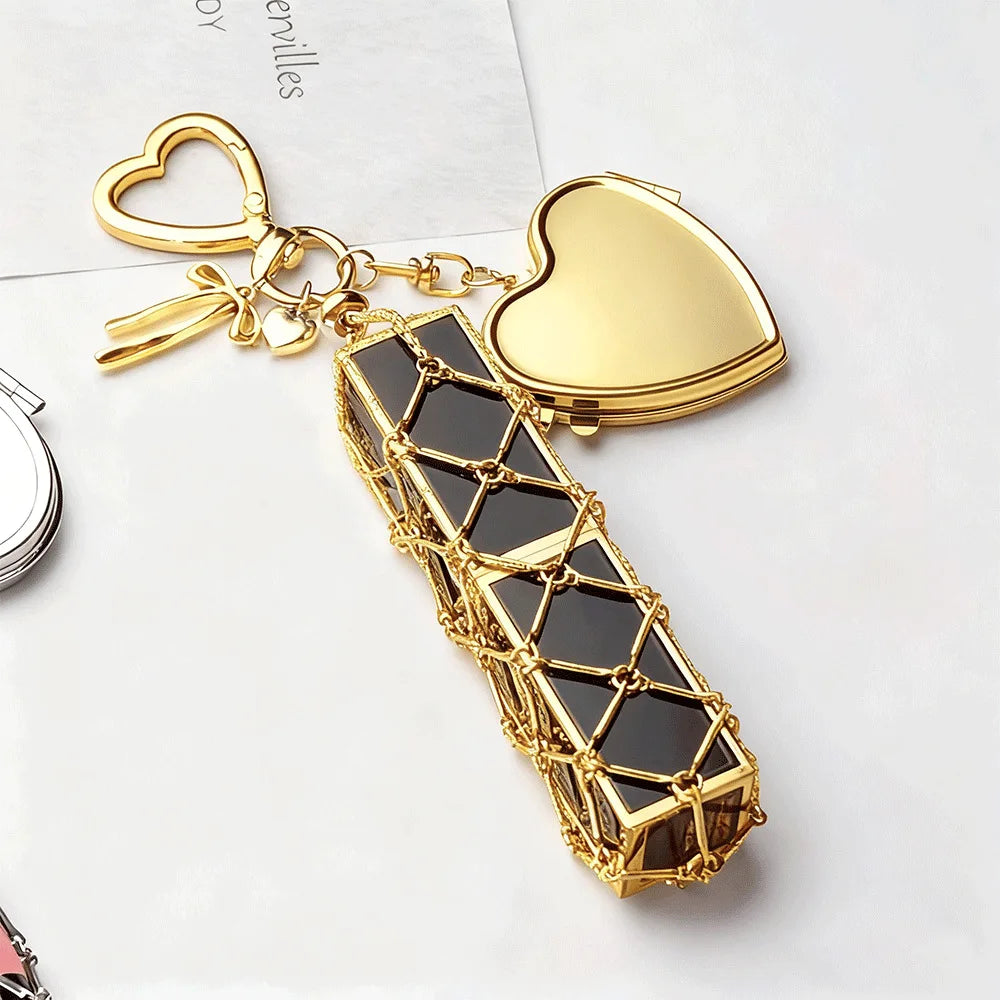 Fashion Heart-Shaped Waterproof Lipstick Net Pocket Pendant Golden Key