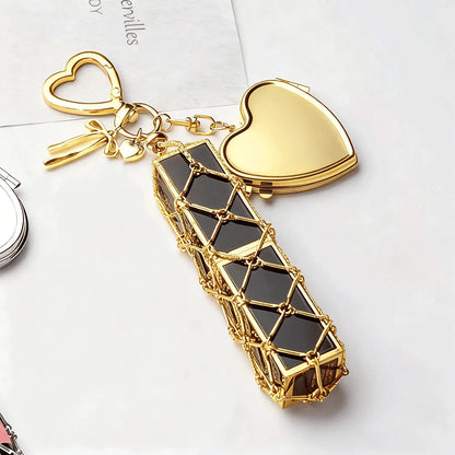 Fashion Heart-Shaped Waterproof Lipstick Net Pocket Pendant Golden Key